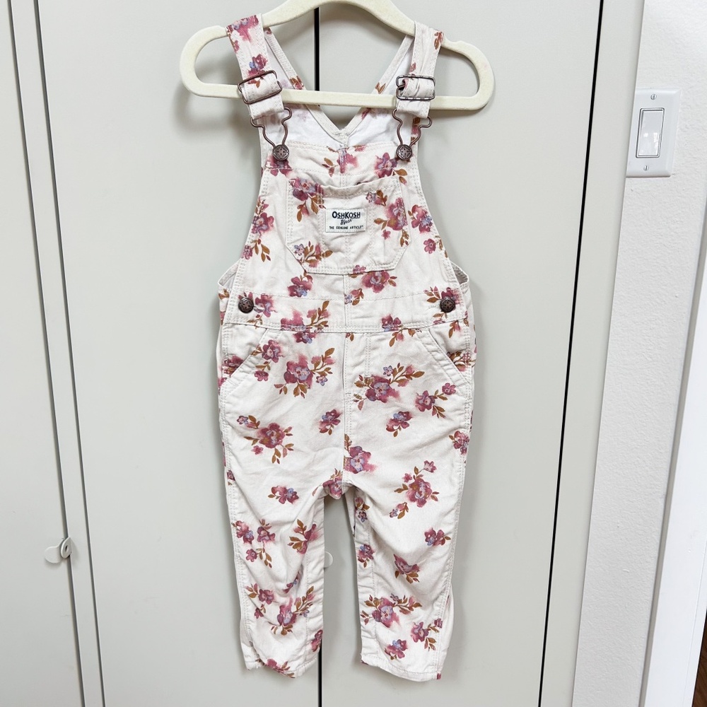 OSH KOSH B’GOSH flowers cream pink water color overalls - 18months